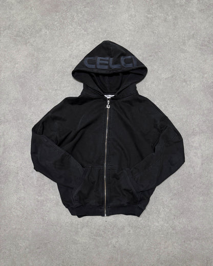 Vintage Washed Zip Up Hoodie - Black