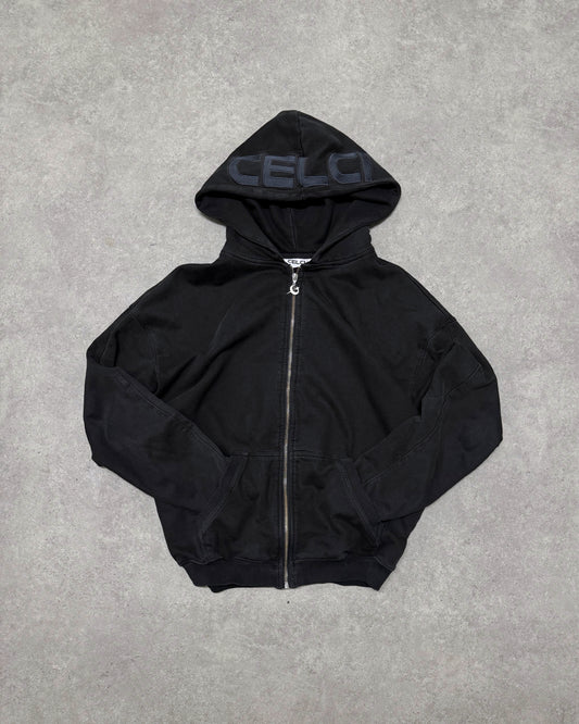 Vintage Washed Zip Up Hoodie - Black