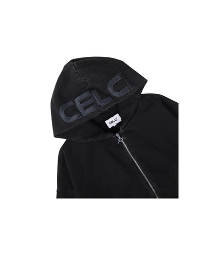 Vintage Black Washed Zip Up Hoodie