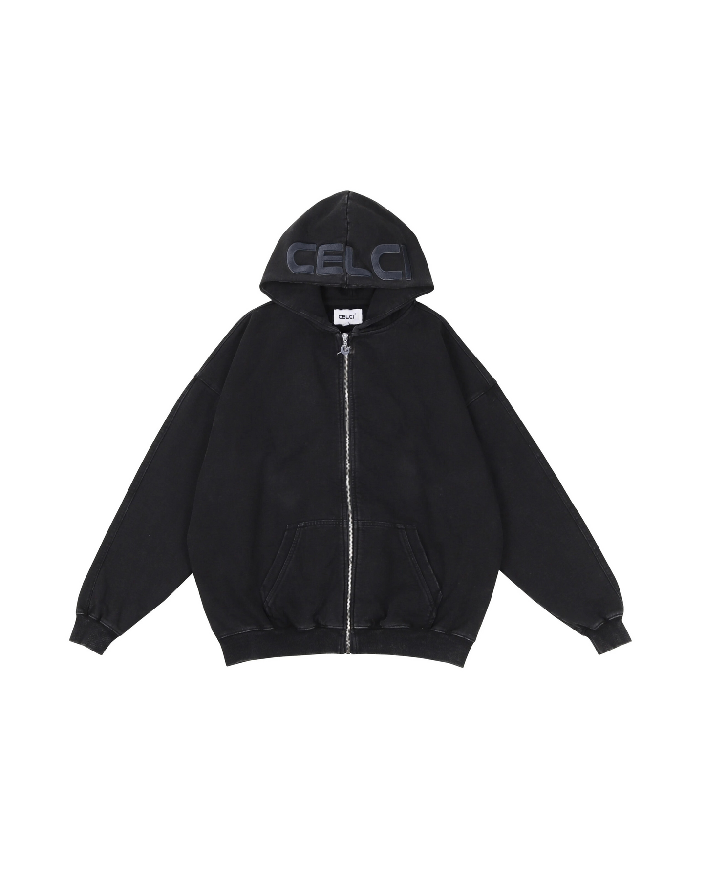 Vintage Black Washed Zip Up Hoodie