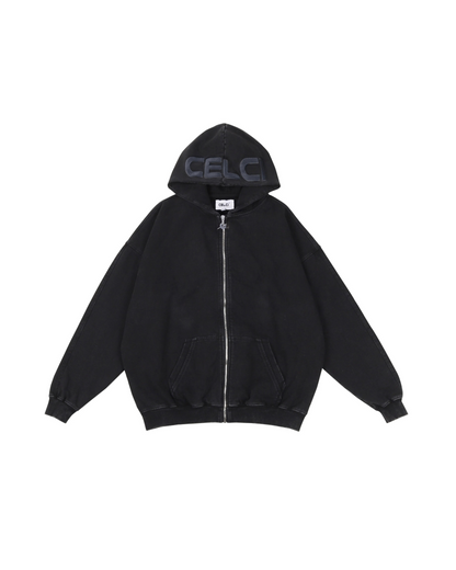 Vintage Black Washed Zip Up Hoodie