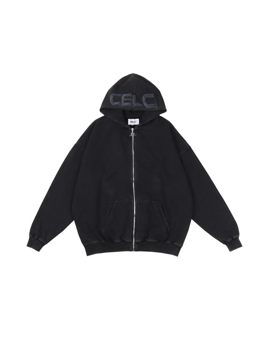 Vintage Black Washed Zip Up Hoodie