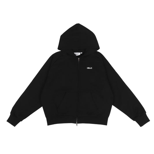 Jet Black Zip Up Hoodie